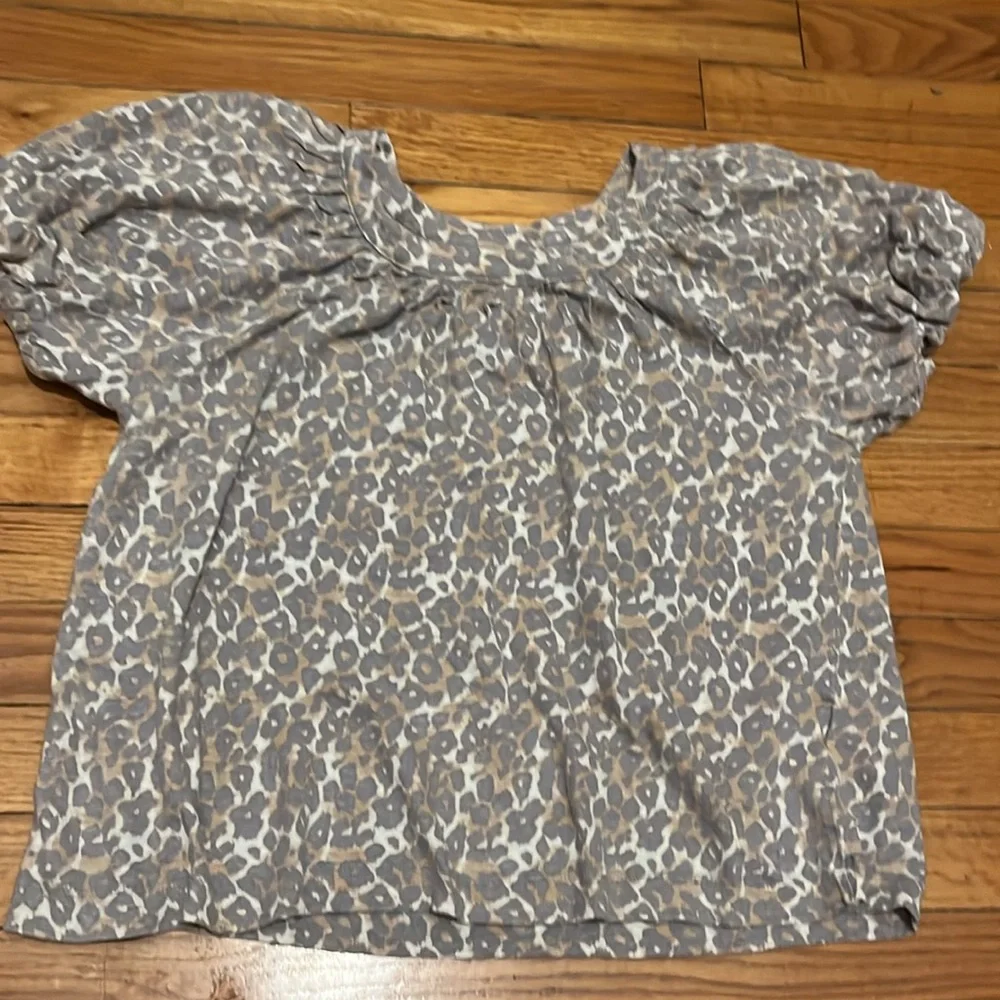 Anthropologie Maeve Linen Leopard Top Puff Sleeve